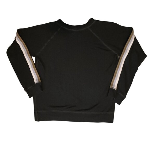 Monrow Raglan Crewneck Sweater‎ Size XS Black w/ Embroidered Stripes Down Arms - Picture 5 of 12